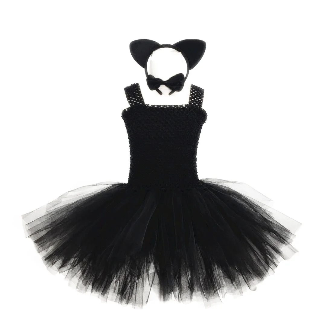 

Halloween Children's Girls Costumes Play Black Cat Tutu Dress Headband Tie Tail Brazilian Dress