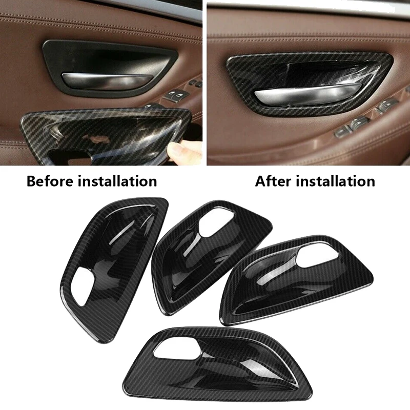 4Pcs Carbon Fiber Interior Door Handle Bowl Cover Trim For-BMW 5 Series F10 2011-2016 | Автомобили и мотоциклы