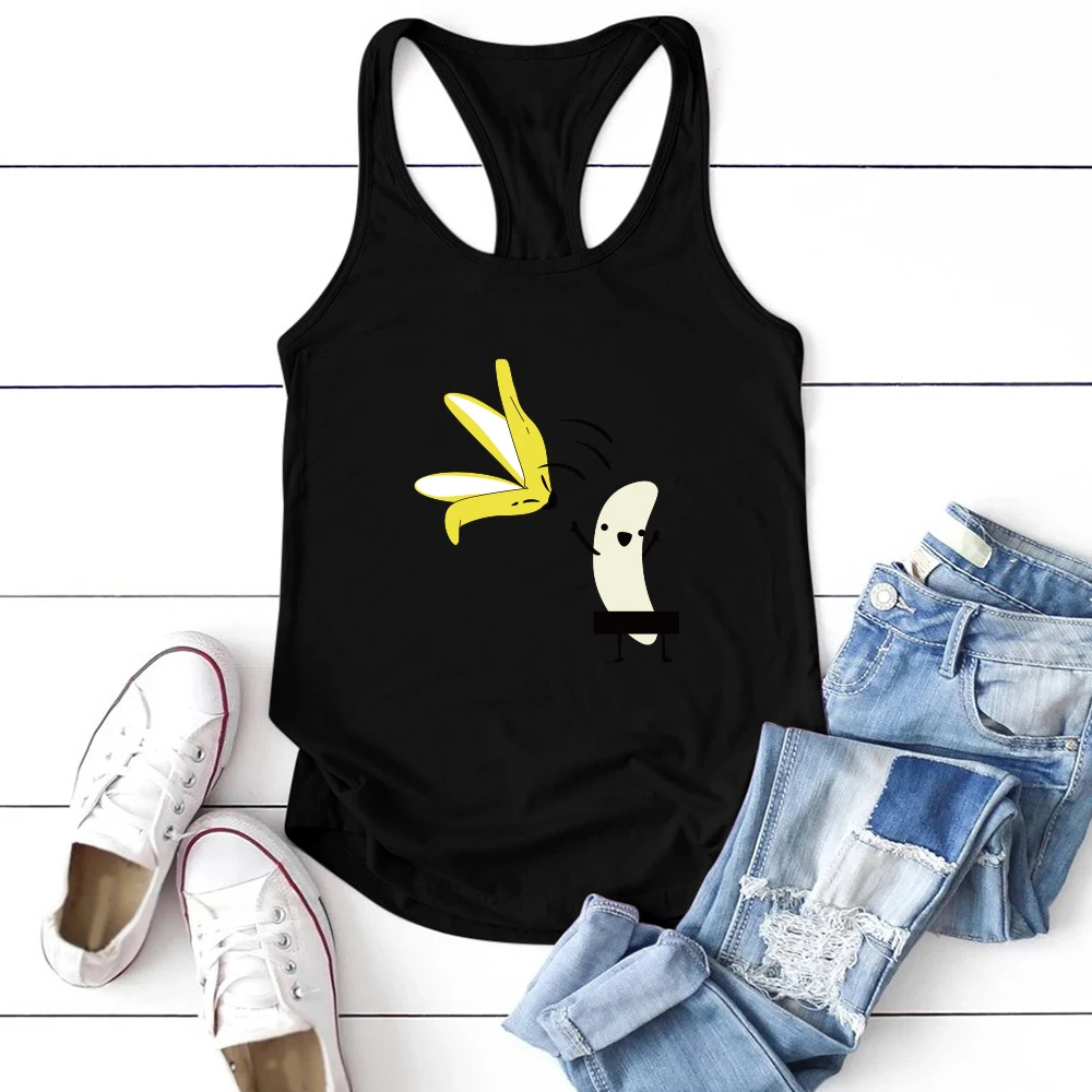 

Summer Tops for Women Sexy Sleeveless Slim Short Tanks Ladies Vest Clothes Casual Banana Printed Funny Tanks Tops
