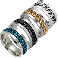 6 12 titanium stainless steel 5 color rotating chain ring punk style personality mens ring jewelry charm party gift