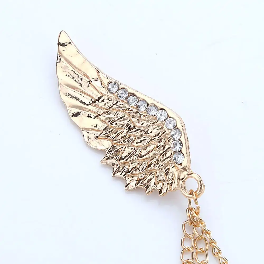 Взрослые мужчины сверкающие Броши Стразы двойные крылья Ангела кисточки цепь