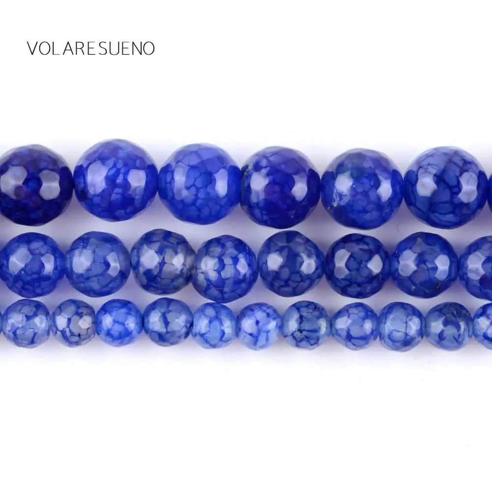 Натуральный голубой граненый Dragon Vein Агат Камень Круглые бусины для изготовления