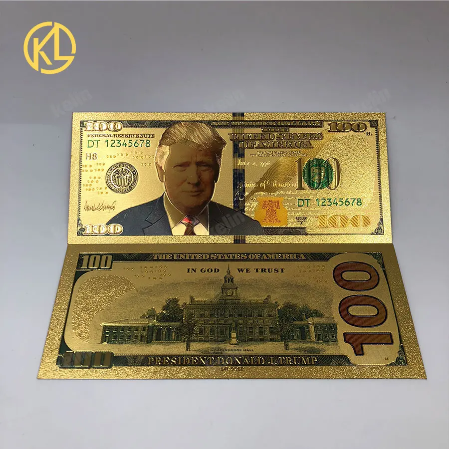 1 шт. Kelin поставка водонепроницаемый и прочный 24 к позолоченные банкноты$100 долларов ценный сувенир подарки деньги - Цвет: Trump 5