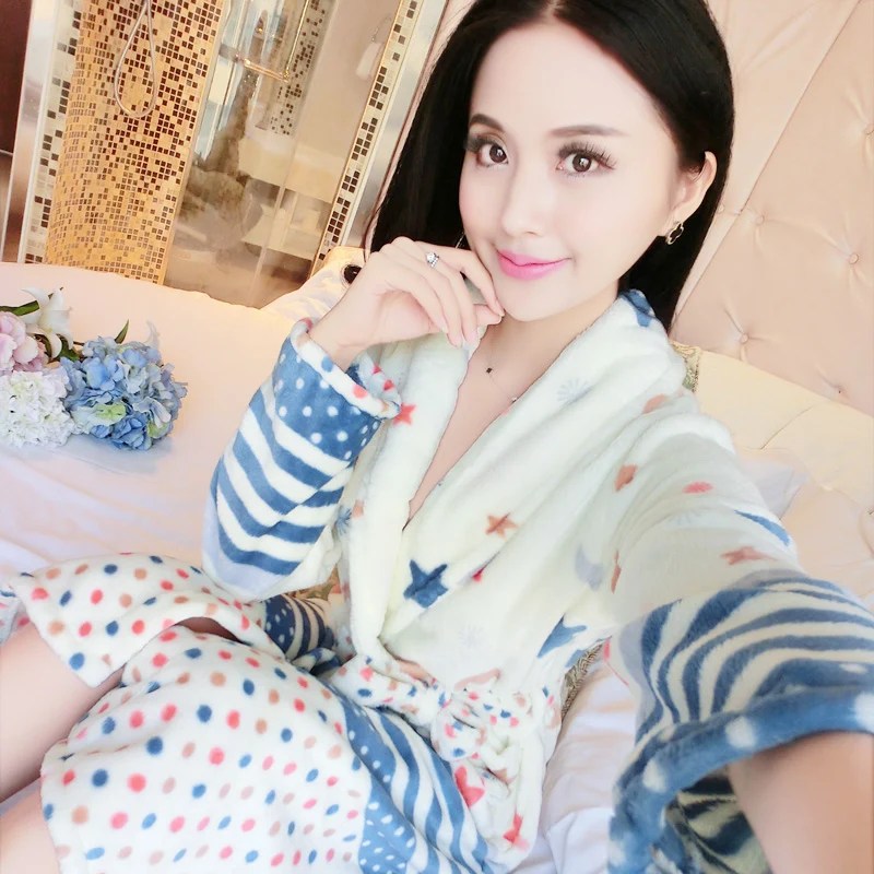 Women Winter Warm Sleepwear Robe Kimono Gown Lady Coral Fleece Nightwear Home Cothing Flannel Long Sleeve Homewear Nightdress | Женская