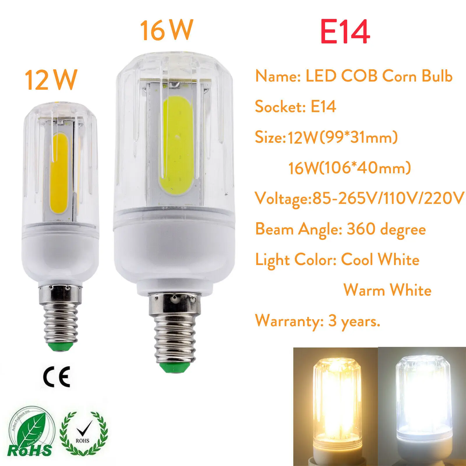 5pcs led cob corn light bulbs e27 e26 e14 e12 b22 lamps 220v 110v 12w 16w bright white ampoule bombilla for home house bedroom free global shipping