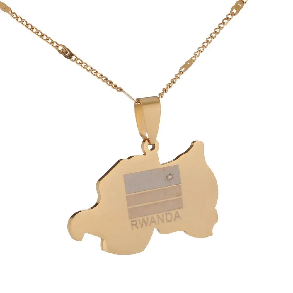 Ожерелье с подвеской в виде флага из нержавеющей стали золотого цвета картой