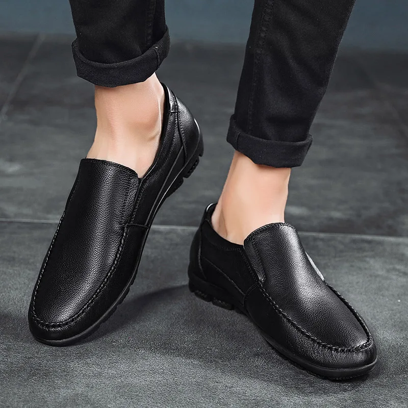 Men Casual Shoes Spring Summer Slip On Simple style Genuine Leather Light Fashion Loafers Flat | Обувь