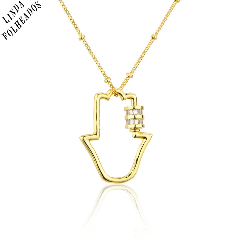 New Arrived Hip Hop Palm Shape Fashion Necklace Gold-plated Copper Pendant Inlaid With Zircon Jewelry Gift