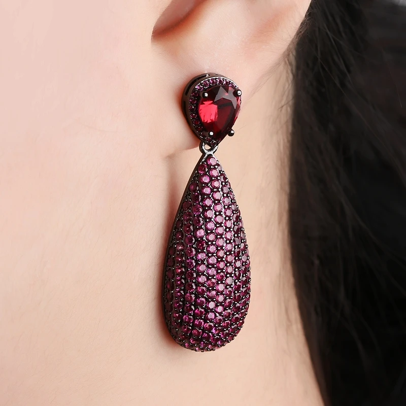 

Blue big Drop Earrings Full Mirco Paved AAA Zirconia stone Luxury Long pendant earrings boho For Women Party Jewelry accessories