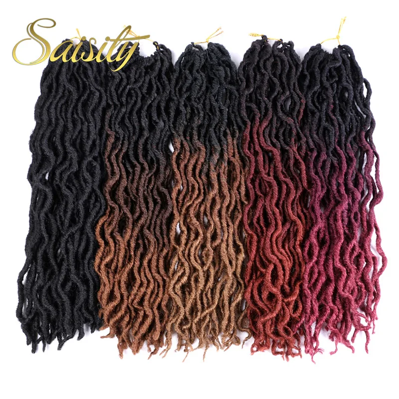 Saisity 18 дюймов 24 пряди Синтетические Ombre Faux locs кудряшки для наращивания мягкие вязанные крючком косички для наращивания волос