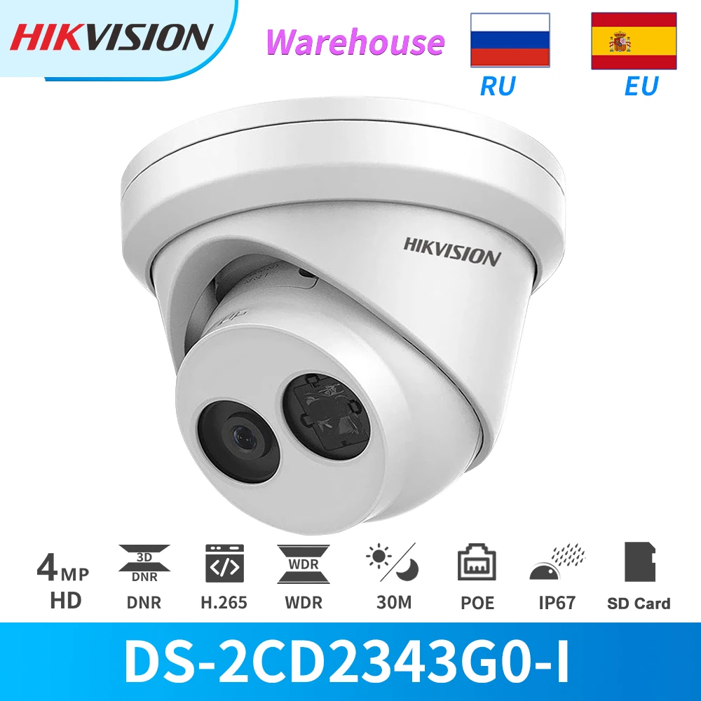 

Hikvison IP Камера 4MP ИК PoE IP купольная DS-2CD2343G0-I видеонаблюдения Камера s Открытый IP67 с разъемом для карт SD обнаружения движения камера