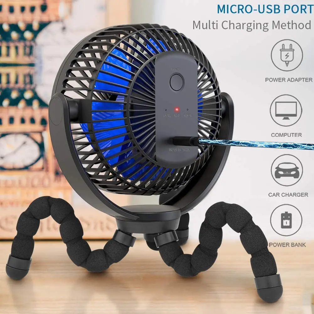 Вентилятор на клипсе с гибким штативом и аккумулятором Портативный Ручной USB
