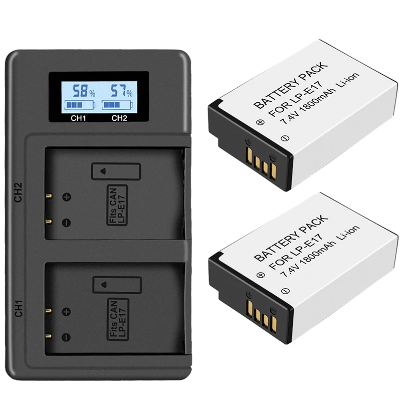 Горячая 2 шт. Lp E17 батарея + ЖК Usb двойное зарядное устройство для Canon Eos 200D M3 M6 750D 760D