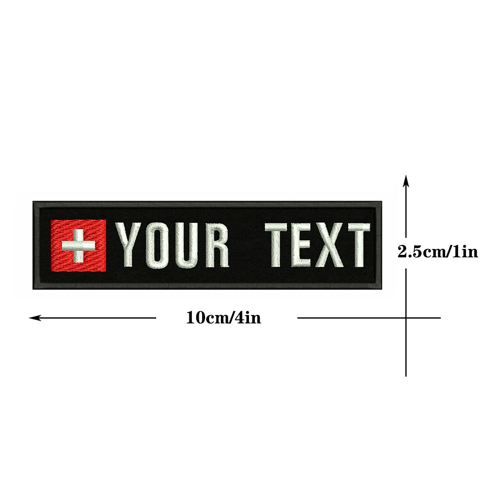 

Swiss flag Switzerland 10X2.5cm Embroidery Custom Name Text Patch Stripes badge Iron On Or Velcro Backing Patches For Clothes