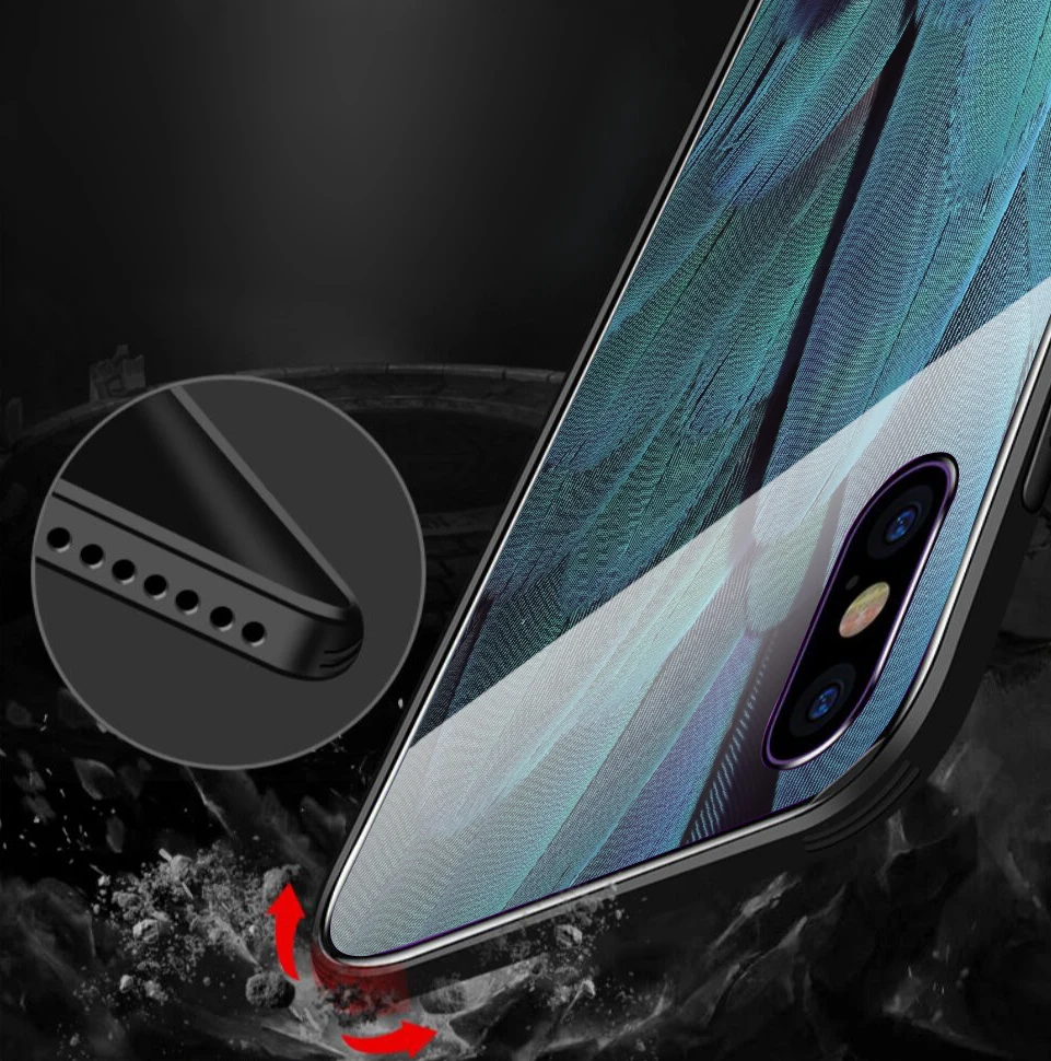 Phone Case for iPhone X XS MAX XR For 6 6S 7 8 PLUS Feather Tempered Glass Red Yellow Back Cover 5 5S SE Funda | Мобильные телефоны