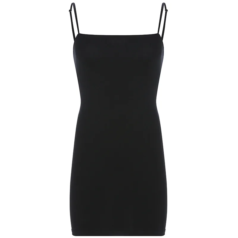 

2021 Summer Women's Spaghetti Strap Dress Bodycon Dresses Black Dresses For Women Party Sexy Y2k Clothing Solid Color Cotton