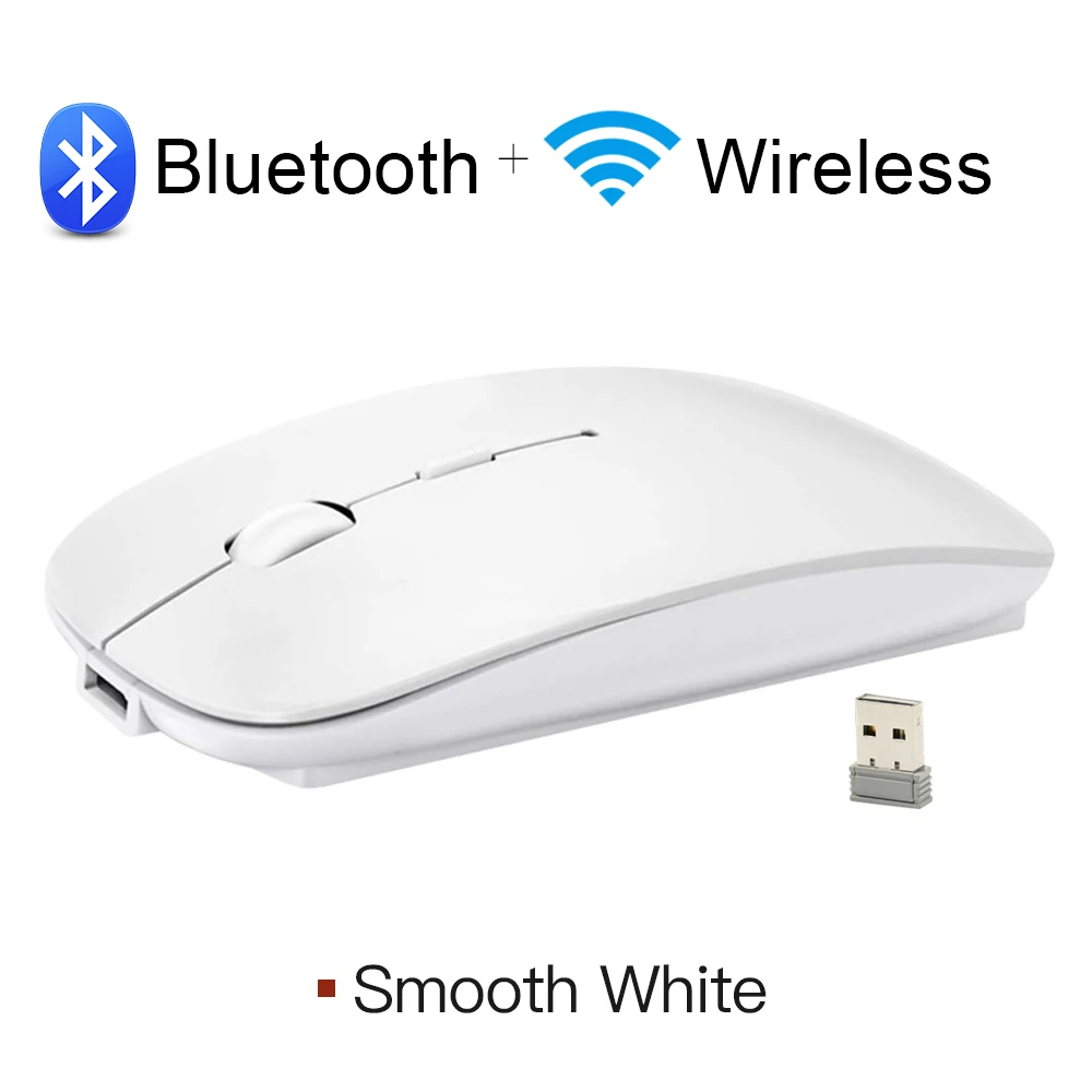 Imice Bluetooth мышь, беспроводная перезаряжаемая мышь, 2400 dpi, бесшумная оптическая мышь, 2,4G USB, компьютерная эргономичная мышь для ПК и ноутбука - Цвет: Bluetooth 4.0 White