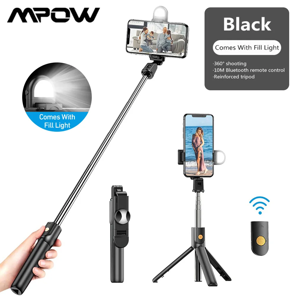 

Mpow Wireless bluetooth selfie stick foldable mini tripod With LED Light for iPhone Samsung GOPRO Mini Cameras iOS Android