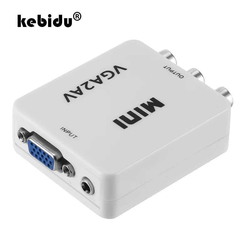 Преобразователь kebidu Mini VGA-AV RCA + 3 5 мм аудио VGA2AV/CVBS адаптер для ПК к телевизору HD