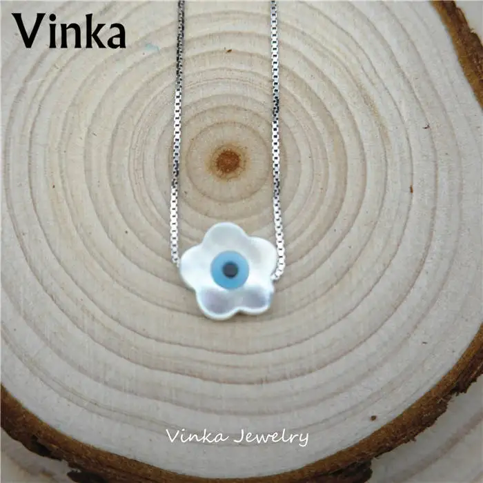 Flower silver chain Высокое Качество Маркиза/синий круглый/Хамса/Крест/бабочка синий глаз Швабра оболочки с стерлингового серебра 925 ювелирные изделия кулон ожерелье - Окраска металла: Flower silver chain