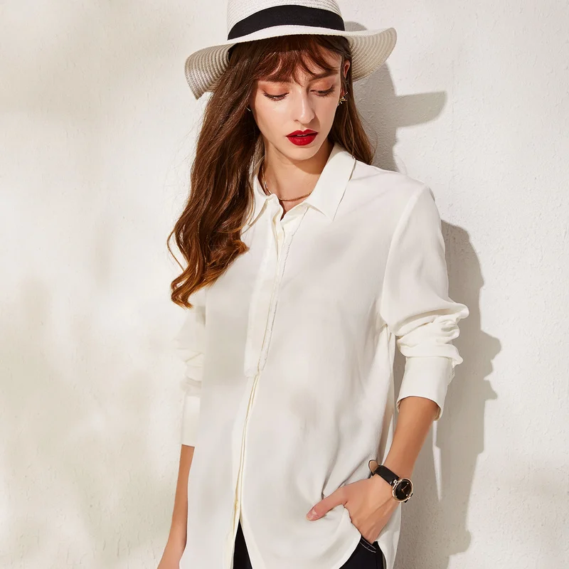 Женская блузка из натурального шелка белая Свободная тутового шелкопряда с