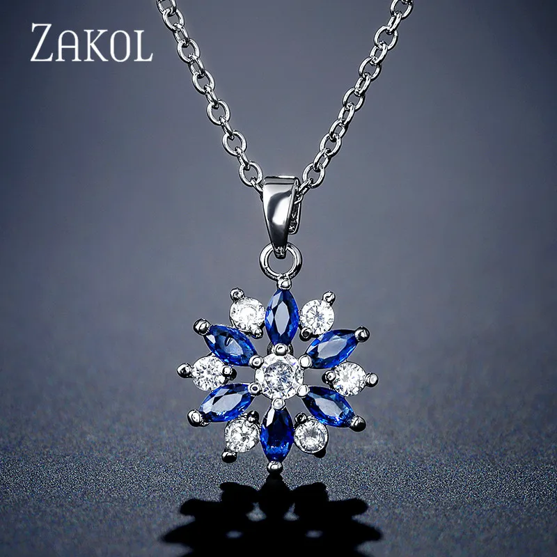 Blue neccklace ZAKOL Мода розовое золото Цвет цветок обруч серьги кластера прозрачного хрусталя циркония серьги для Для женщин ювелирные Brincos FSEP609 - Окраска металла: Blue neccklace