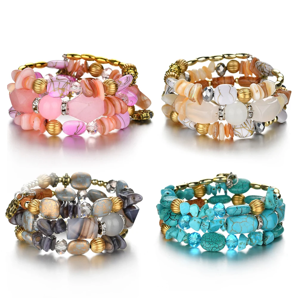 Boho красочные бирюзовые бусины браслет для женщин и мужчин натуральный камень