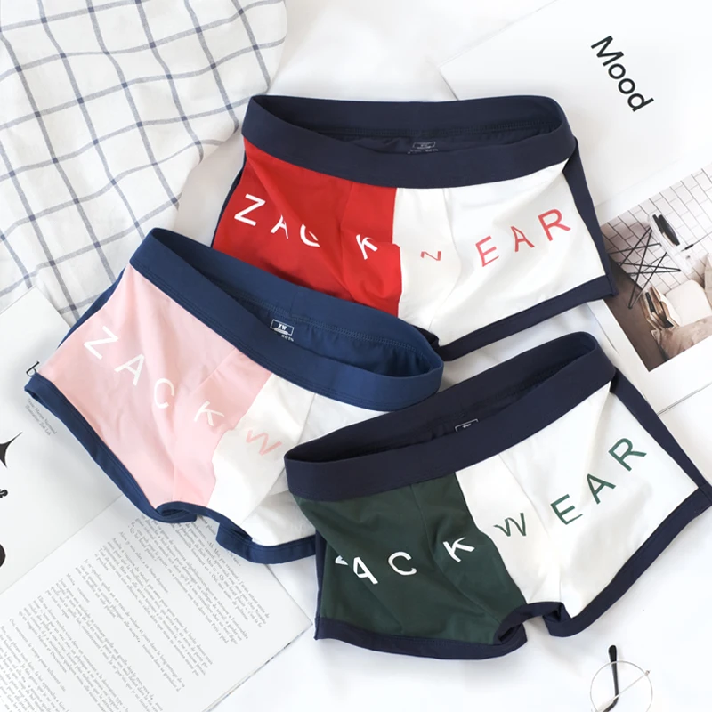 3PCS Mens Underwear Cotton Two-color Comfortable Men Panties Breathable Personality Fashion Boys Sports Boxers Shorts Underpants