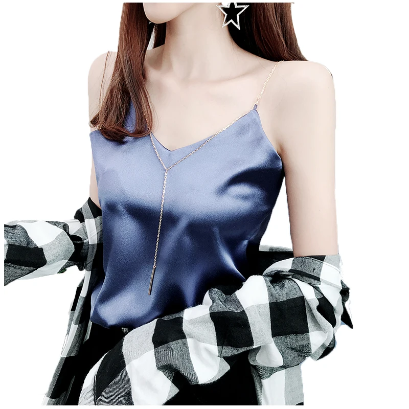 Атлас Для женщин Твердые майки Топ Спагетти ремень Лето рубашки спинки пикантные