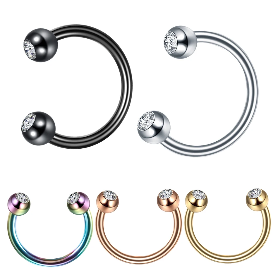 

1PC Steel Horseshoe Nose Ring Piercings 16G CZ Eyebrow Septum Piercing Ear Cartilage Helix Earring Daith Rook Piercings Jewelry