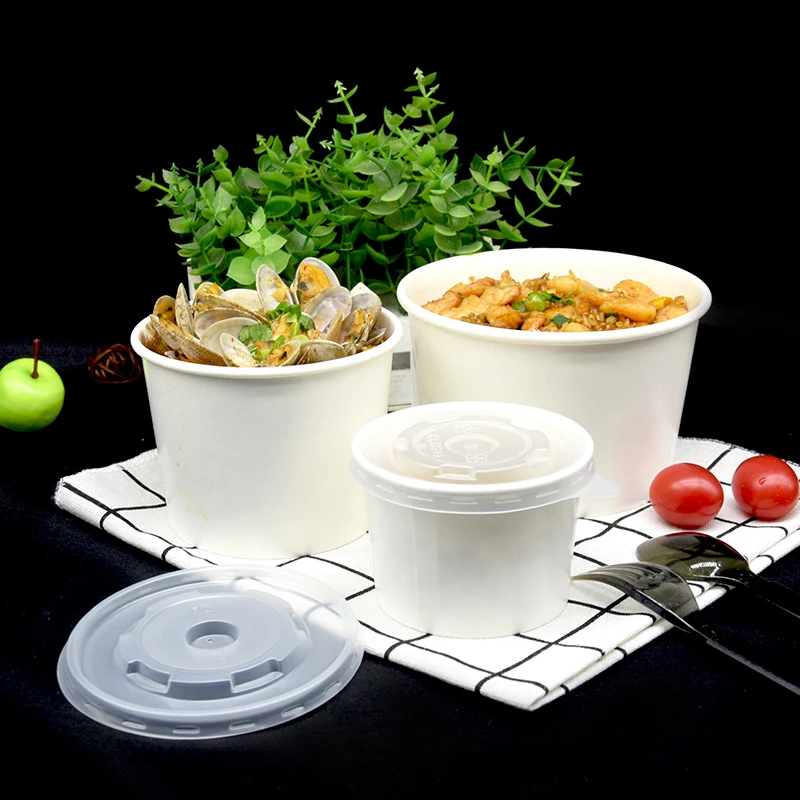 

50pcs Thicken disposable white bowls 20ml/420ml/520ml/750ml/850ml ice cream dessert snack salad soup food paper cups with covers