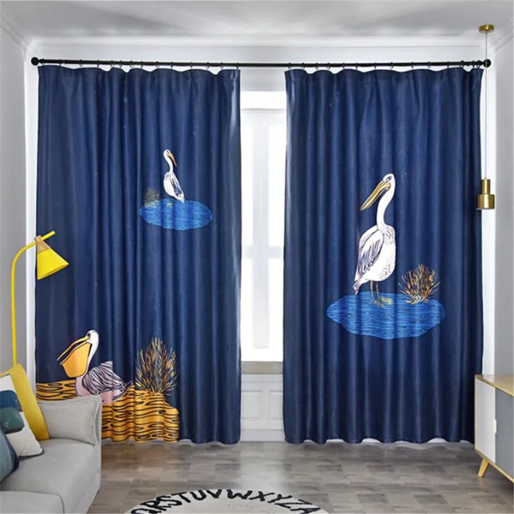 

Blue curtains modern minimalist bedroom living room thick shading sunscreen 3d curtains soundproof windproof curtains