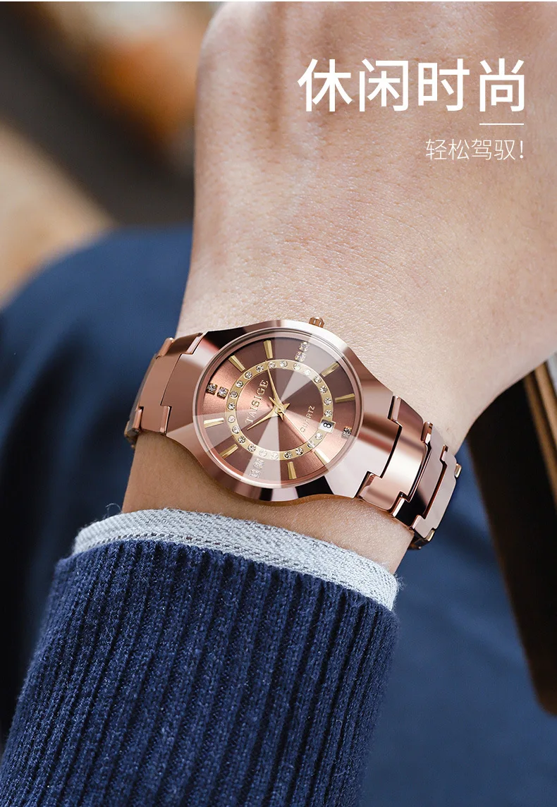 Часы наручные мужские круглые деловые кварцевые из вольфрамовой стали для