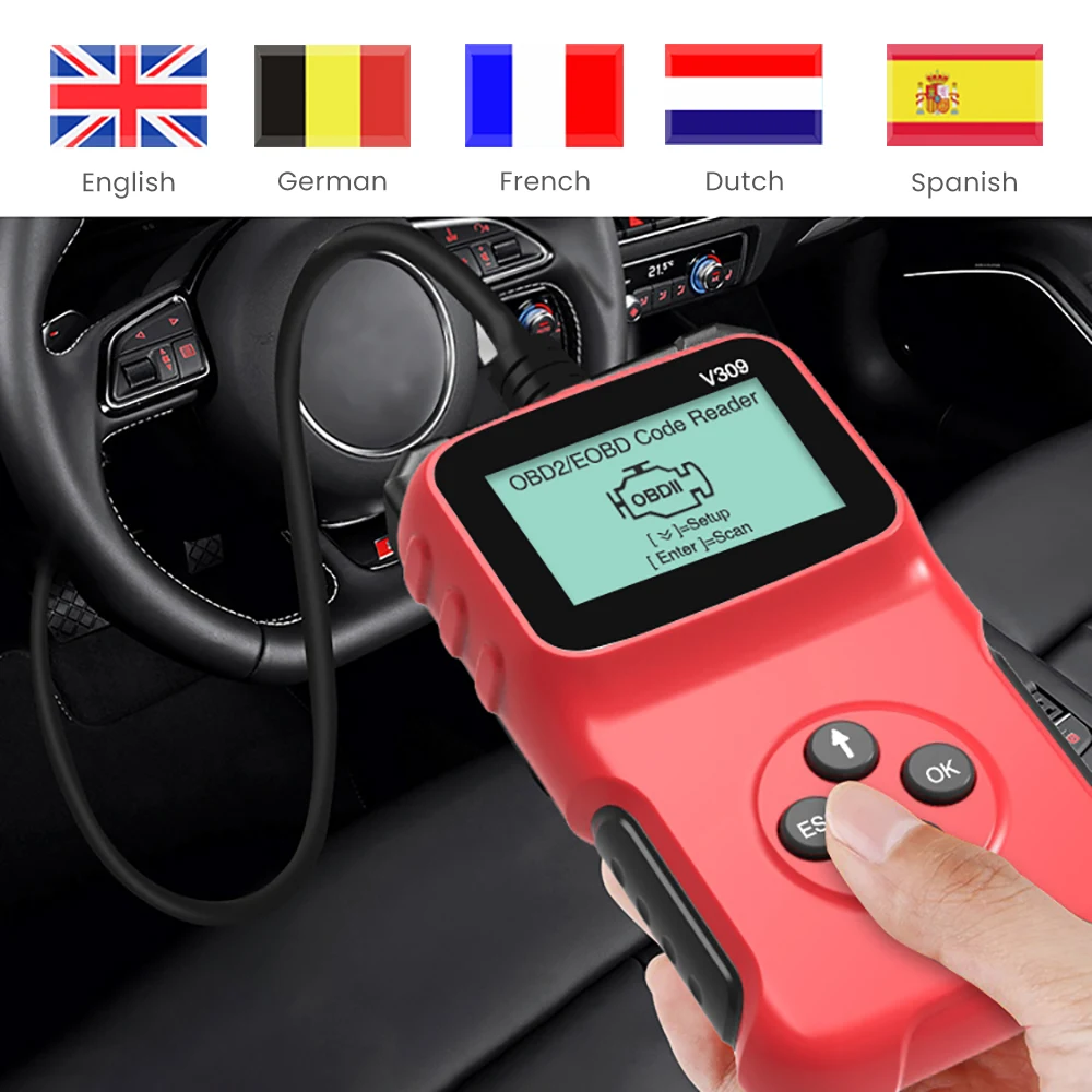 

AOSHIKE ELM327 12V OBD2 Car Code Reader Scanner Support Full OBDII Obd 2 Giagnostic Function With Multi-language V309 For Ford