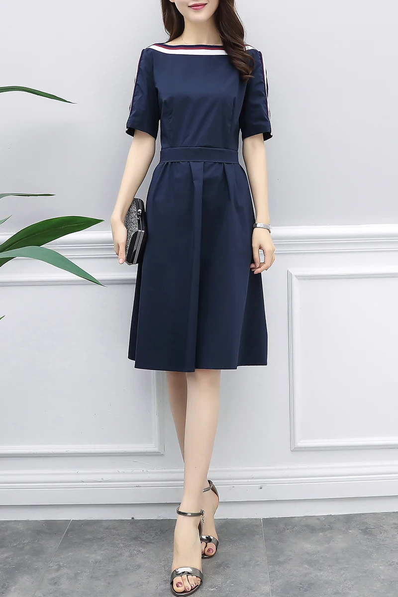

Dresses Large-size women's 2021 summer dress, a new style of fat sister's bow tied with waistband and skinny dress