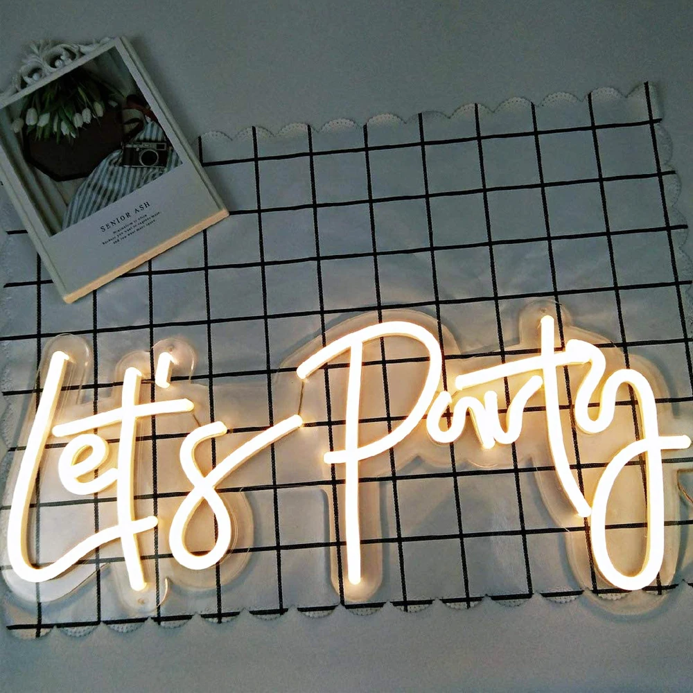 LED Neon Light Sign Lets Party Light Signs For Birthday Single Cocktail Dance Holiday Party Wall Decoration Size 23X10in