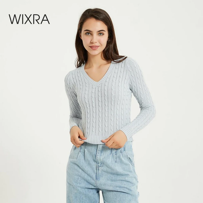 Wixra женские Стильные Свитера новый модный стиль v-образный вырез однотонные