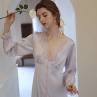 women s pajamas2022feminine elegant nightgown long sleeve french nobility princess over the knee sleepwear dress v neck lace