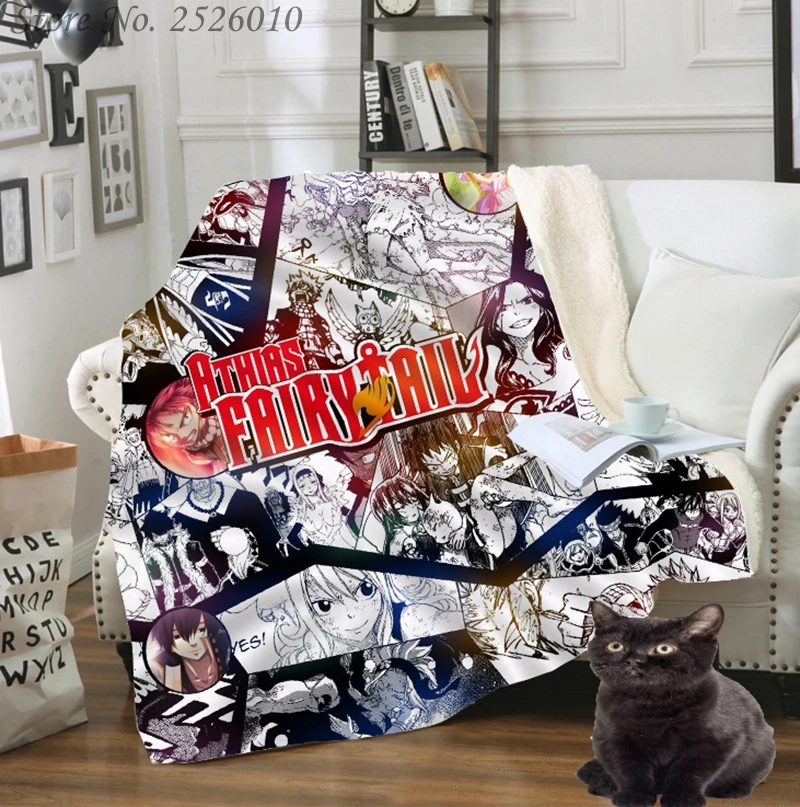 

Throw blanket Japan Anime Fairy Tail 3D Velvet Plush Blanket Bedspread For Kids Girls Sherpa Blanket Couch Quilt Cover Travel 04