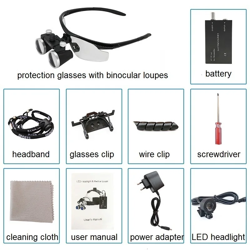 2.5X/3.5X Magnification Binocular Dental Loupe Surgery Surgical Magnifier with Headlight LED Light Medical Operation Lamp | Инструменты