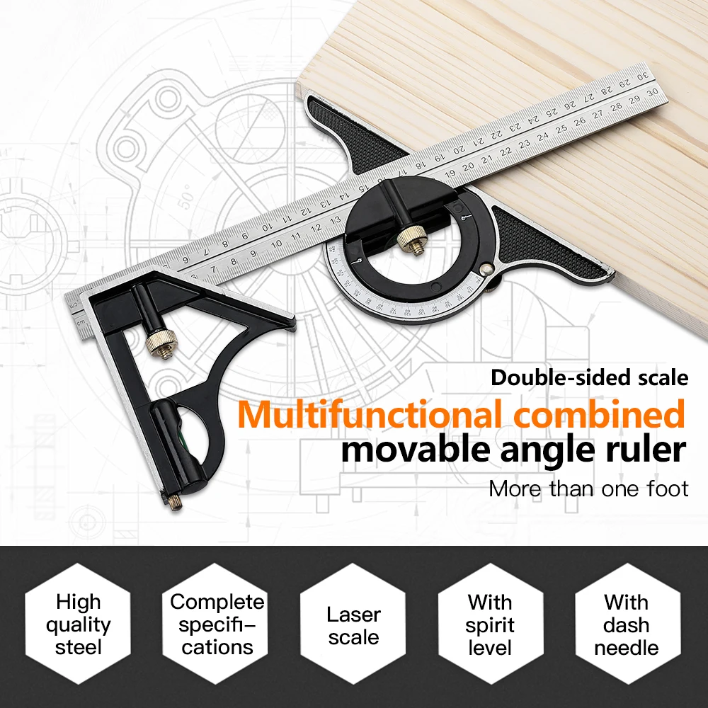

Wood Tools 3 In 1 Square Angle Ruler Set Engineers Adjustable Multi Combination Right Angle Ruler Protractor Measuring Tools Set
