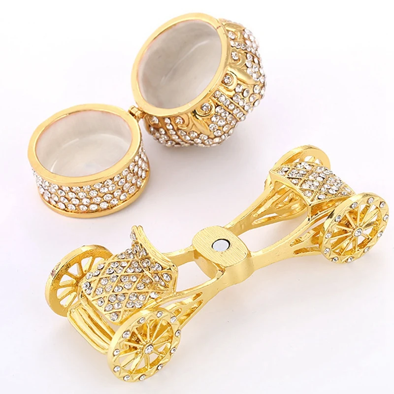 Gold Carriage Hinged Trinket Box Hand-Painted Patterns Jewelry Storage Hand Painted Gift | Дом и сад