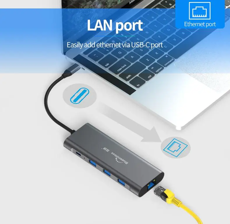 Док-станция 9-в-1 Blueendless с разъемом Type-c для порта HDMI Ethernet и адаптером PD MacBook Pro/Air/Huawei