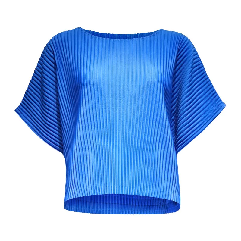 LANMREM 2020 New Spring Solid Color Round Collar Short Sleeve Pleated T-shirt Women Vintage Loose Simple Popular Tops Tide PD786 | Женская