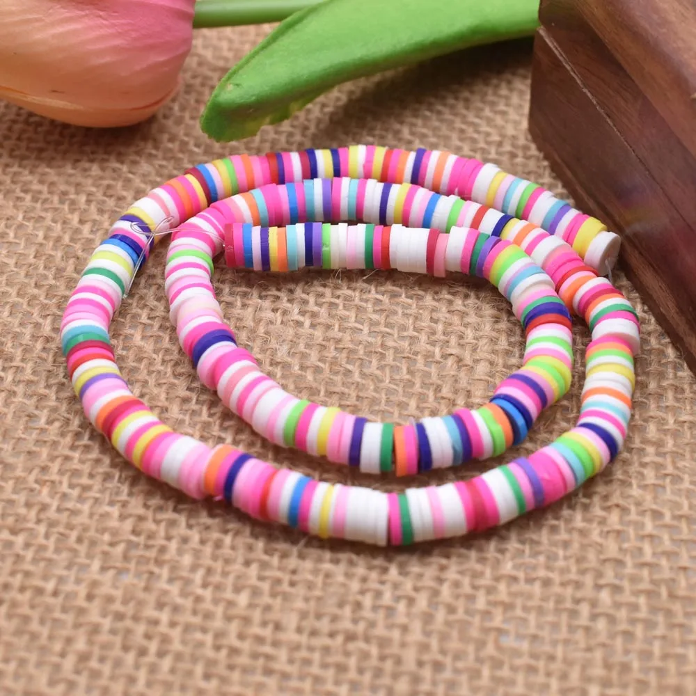 Yanqi микс виниловые 6x1 мм плоский круглый разных цветов из полимерной глины бусины, бусины с большим отверстием Распорки Boho диск бусины для самостоятельного изготовления ювелирных изделий браслет