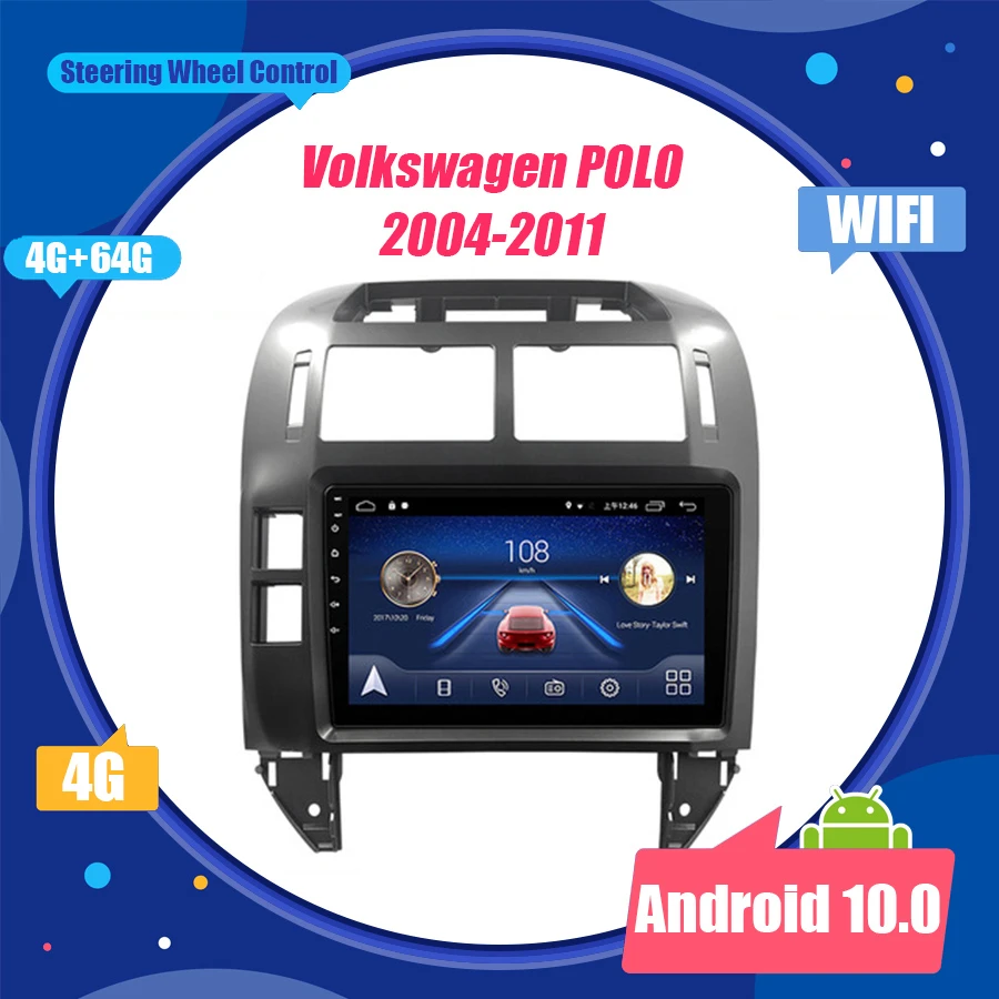 Автомагнитола 2 Din с GPS-навигацией и Bt-плеером 9-дюймовый экран для Volkswagen POLO 2004-2011