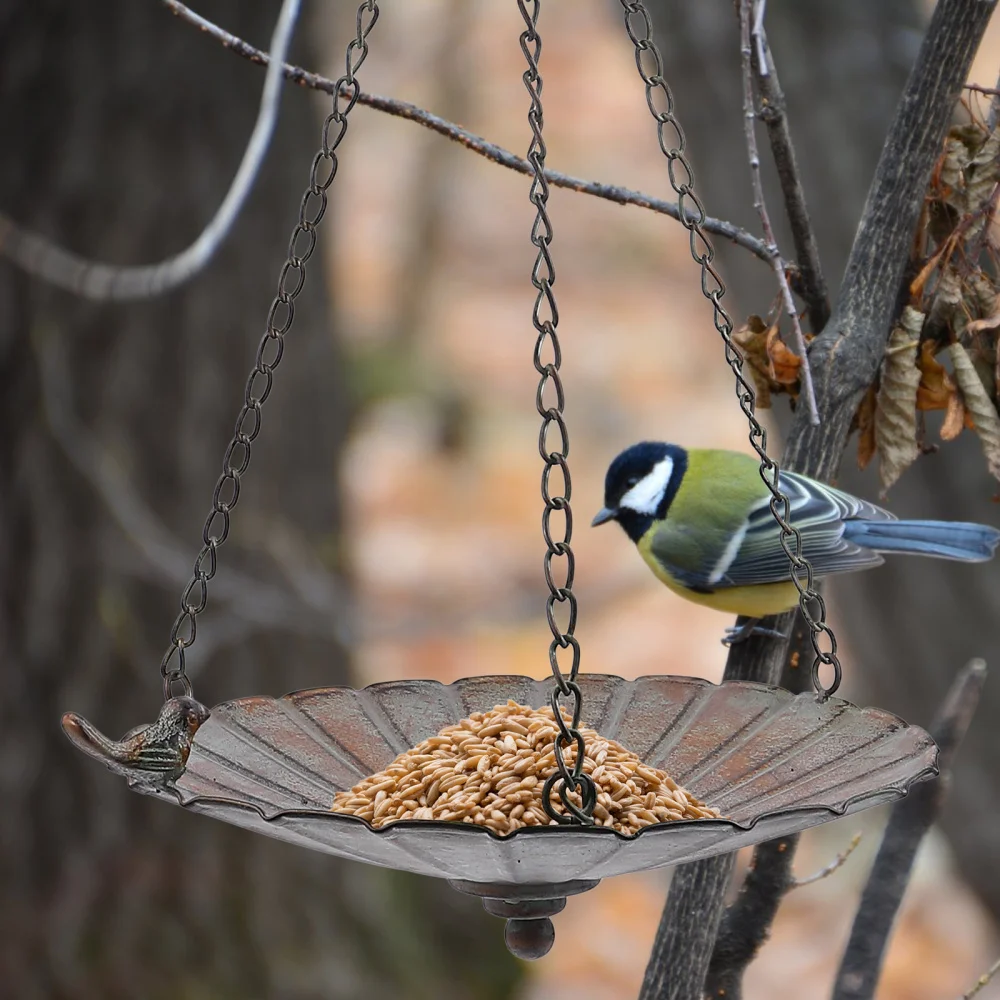 

1PC Wrought Iron Bird Water Food Feeding Ware Retro Iron Garden Hanging Decor