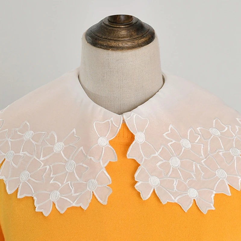 

Women Chiffon Detachable Half Shirt Blouse Sweet Bowknot Floral Embroidery Lapel False Collar Shawl Decorative Dickey