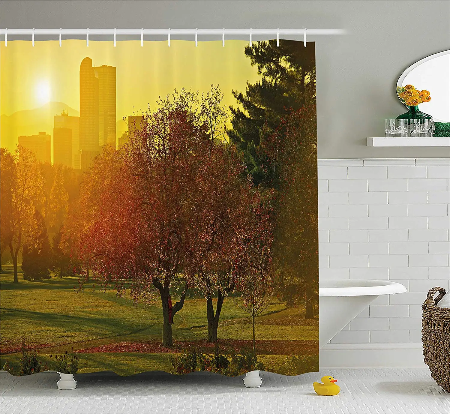 Занавеска для душа из ткани с рисунком на осень | Дом и сад