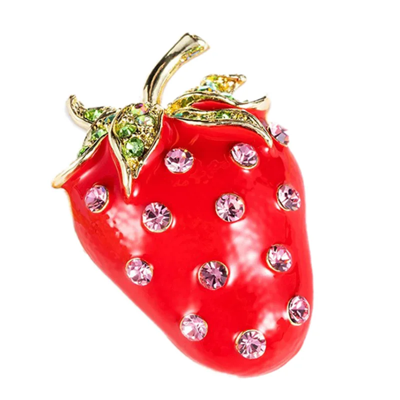 QrhYK Enamel Red Color Strawberry Brooches For Women Summer Style Fruit Accessories Hat Bag Jewelry Wedding Pins Good Gift | Украшения и